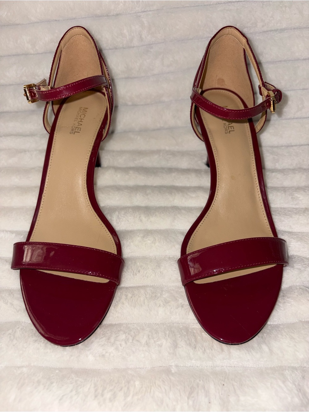 Michael Kors Women's Burgundy Patent Leather Ankle-Strap Heels